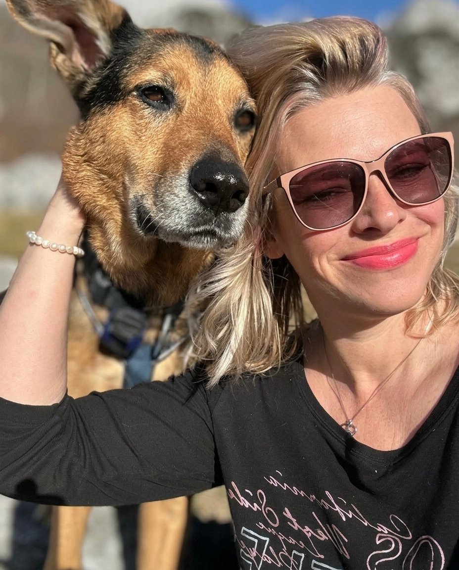 Cuadro Huella, estilo Foto: mujer con su perro